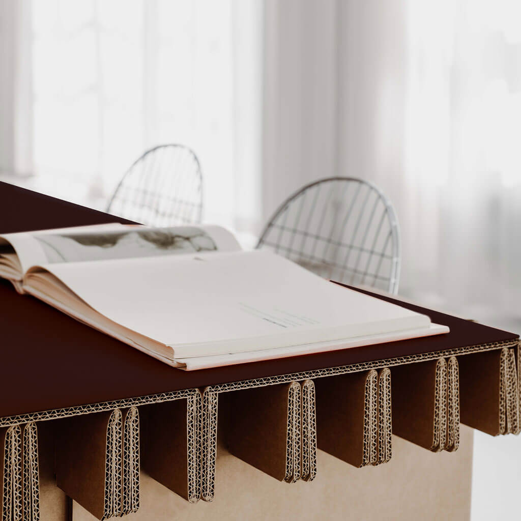 RIAB GRID Table in natural with linoleum pad in bordeaux