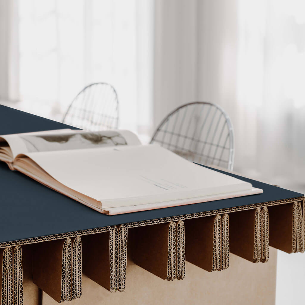 RIAB GRID Table in natural with linoleum pad in darkblue