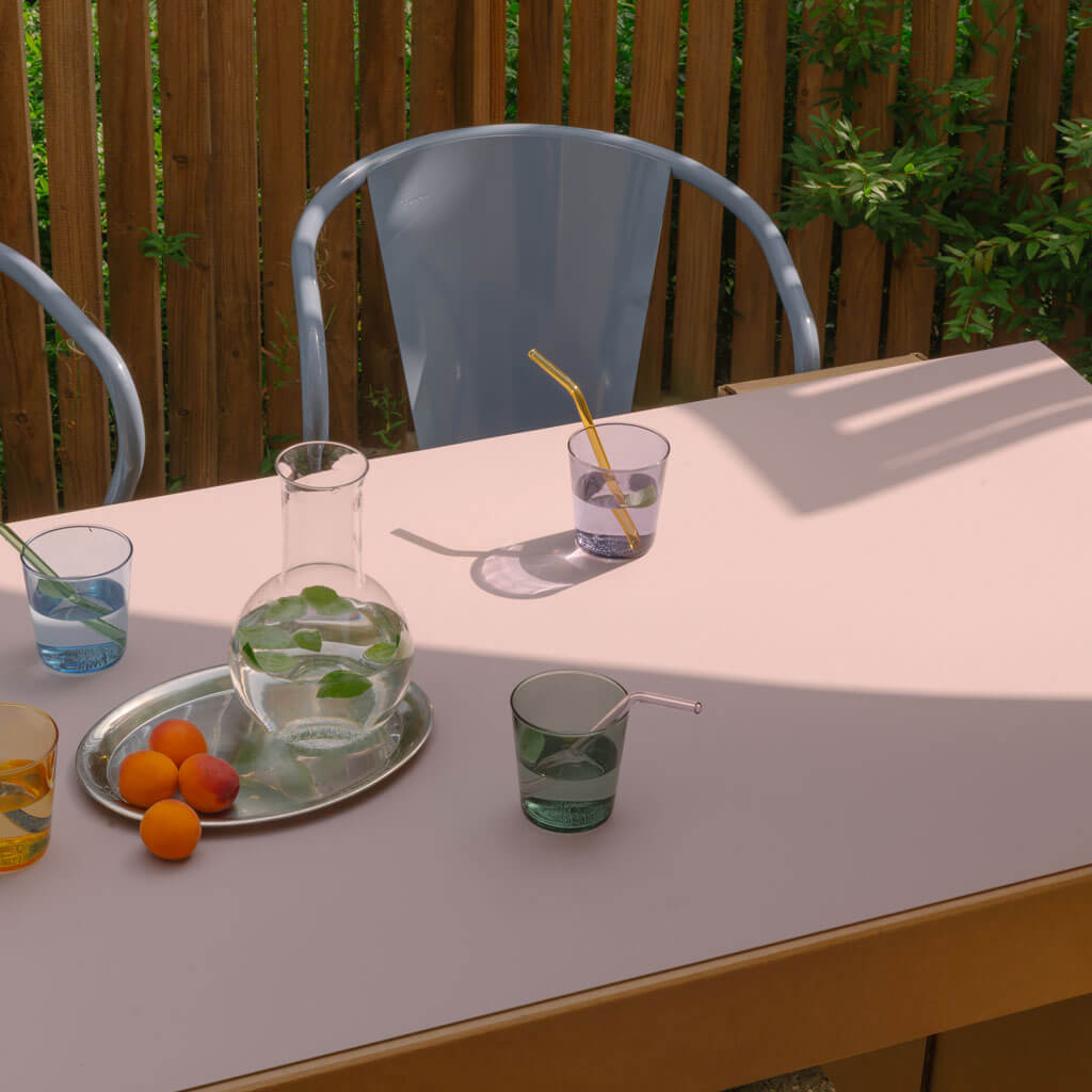 RIAB GRID Table in natural with linoleum pad in lilac