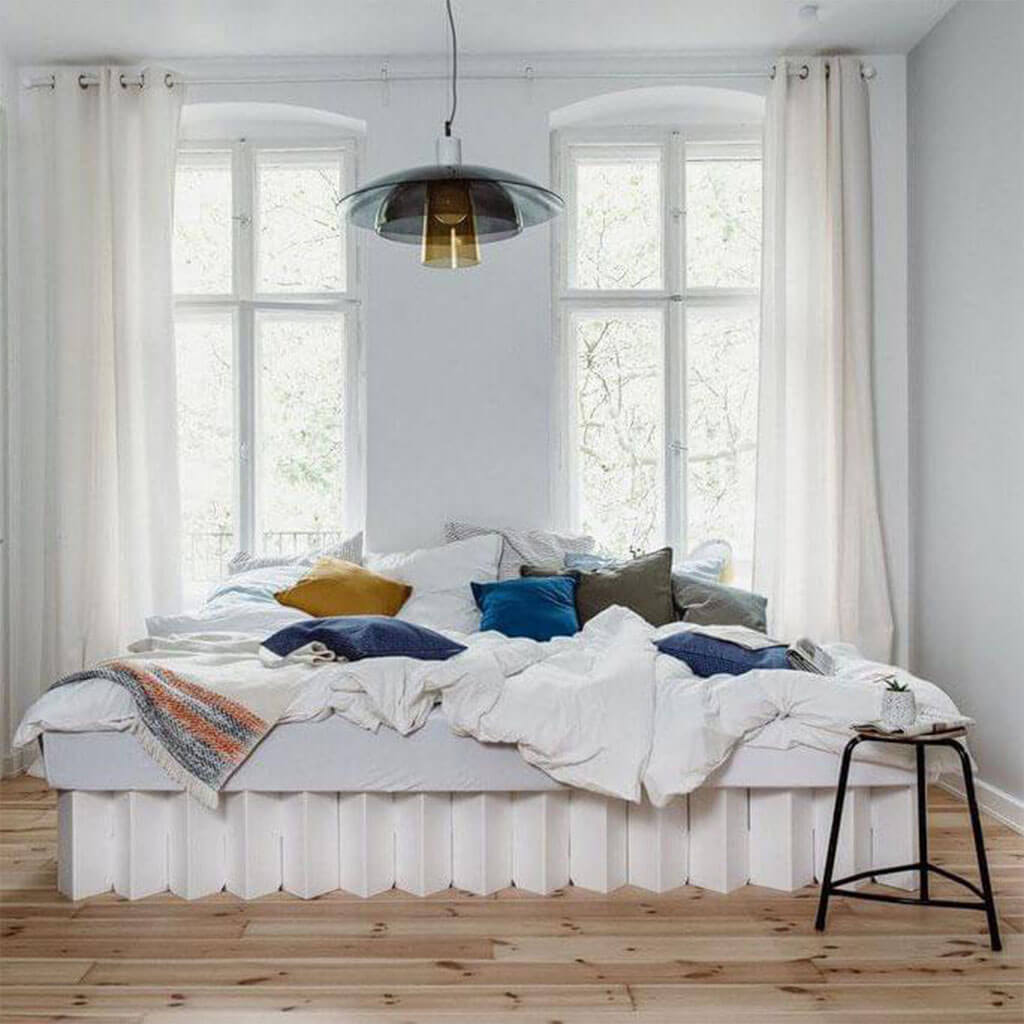 RIAB family bed made of corrugated cardboard white
