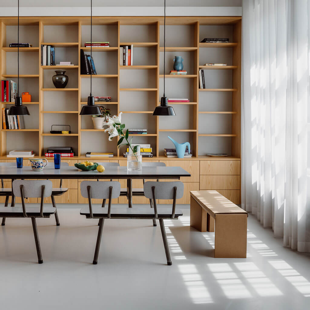 sustainable cardboard bench at dining table