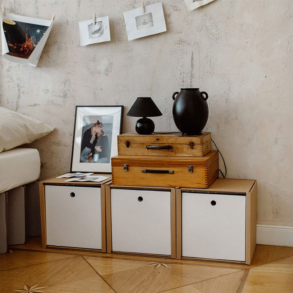 ROOM IN A BOX modular shelving system shelf 1x3 with white drawers