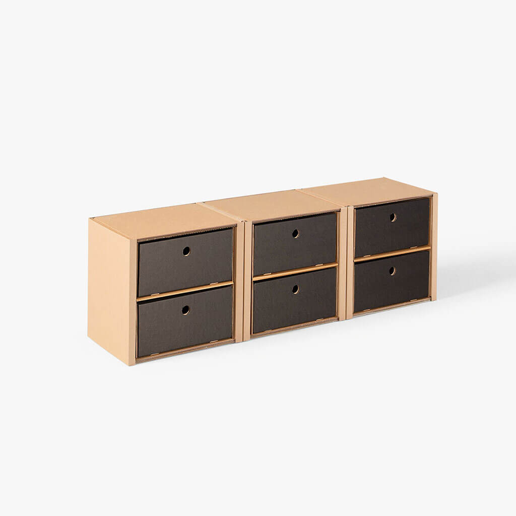 ROOM IN A BOX modular shelving system shelf 1x3 with black drawers