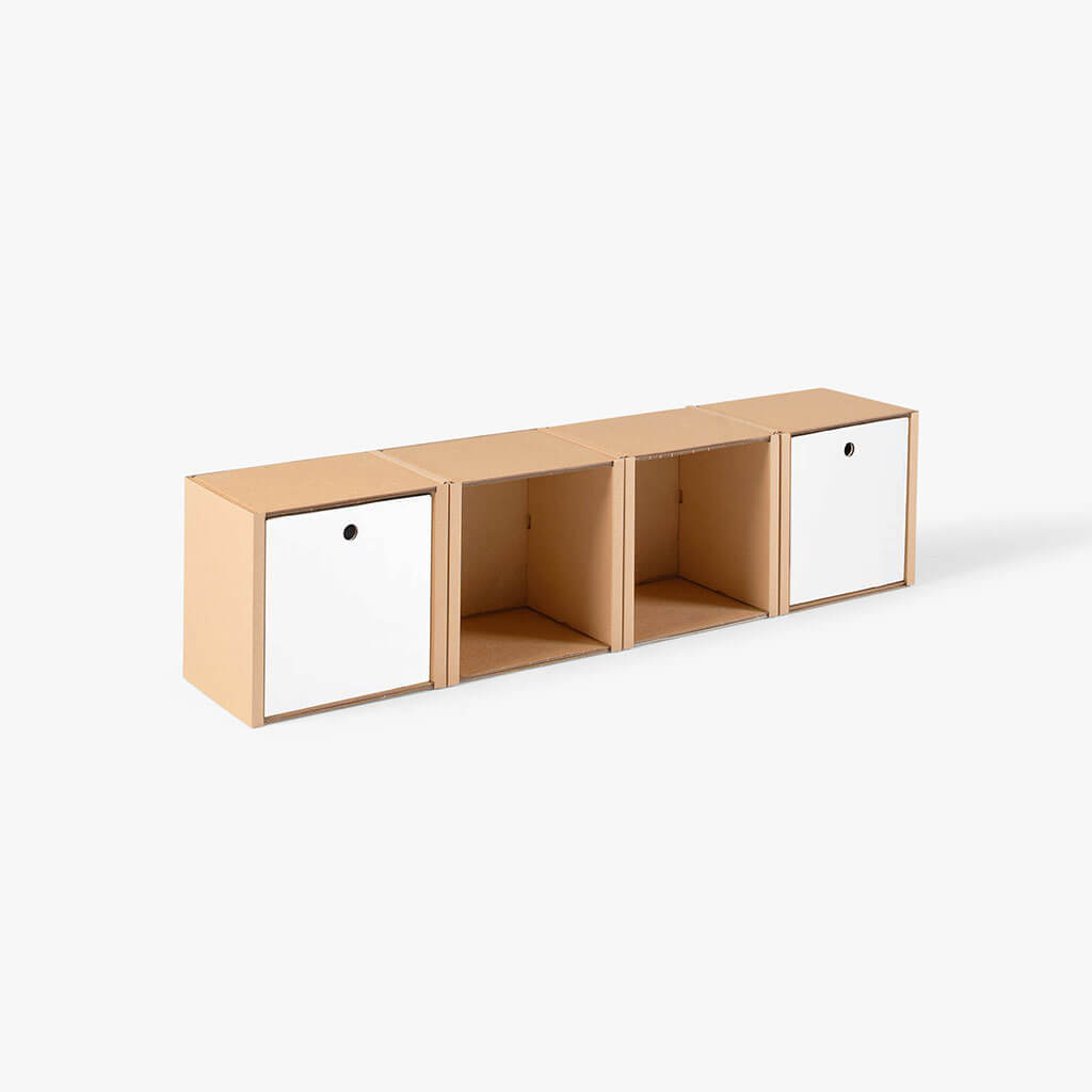 ROOM IN A BOX modular shelving system shelf 1x4 with 2 white drawers