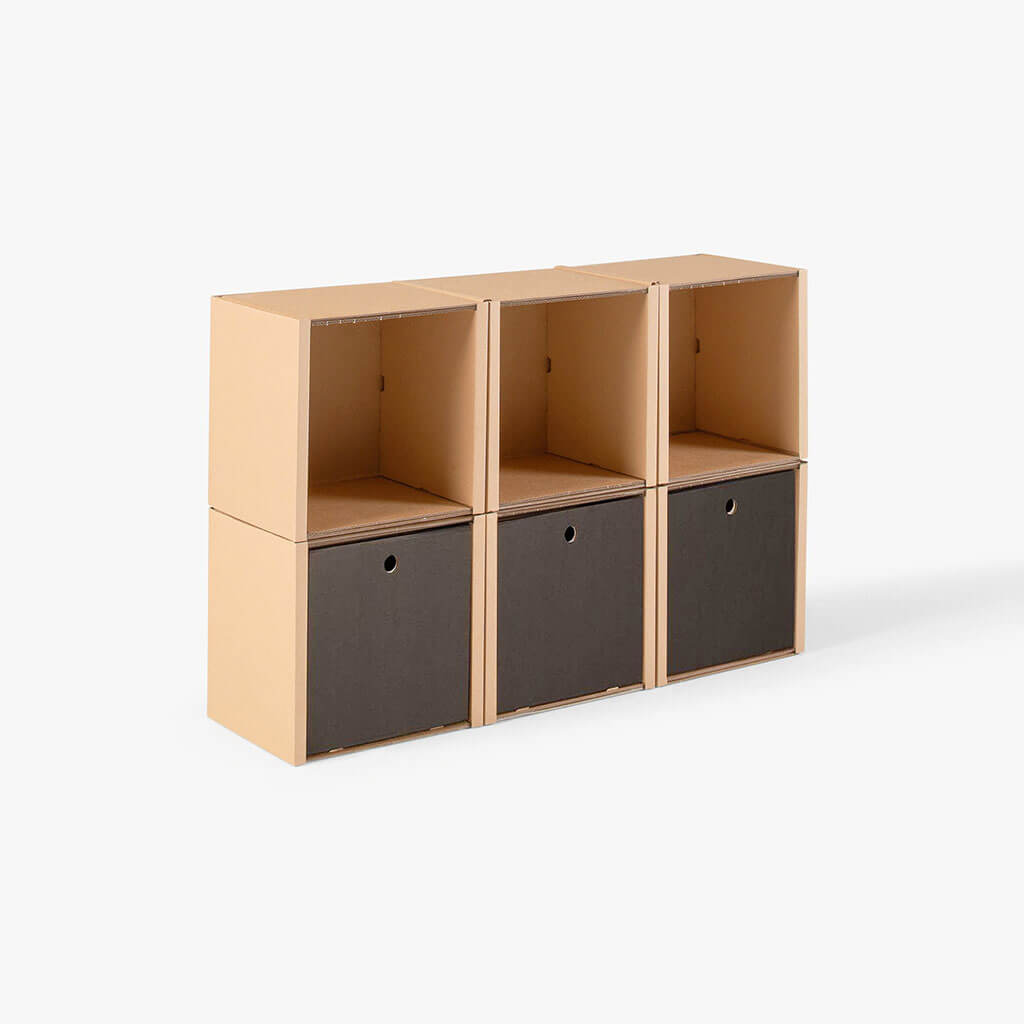 ROOM IN A BOX modular shelving system 2x3 with black drawers