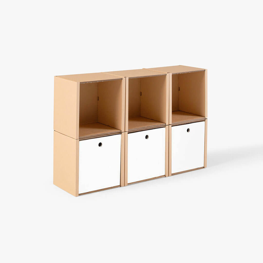 ROOM IN A BOX modular shelving system 2x3 with white drawers