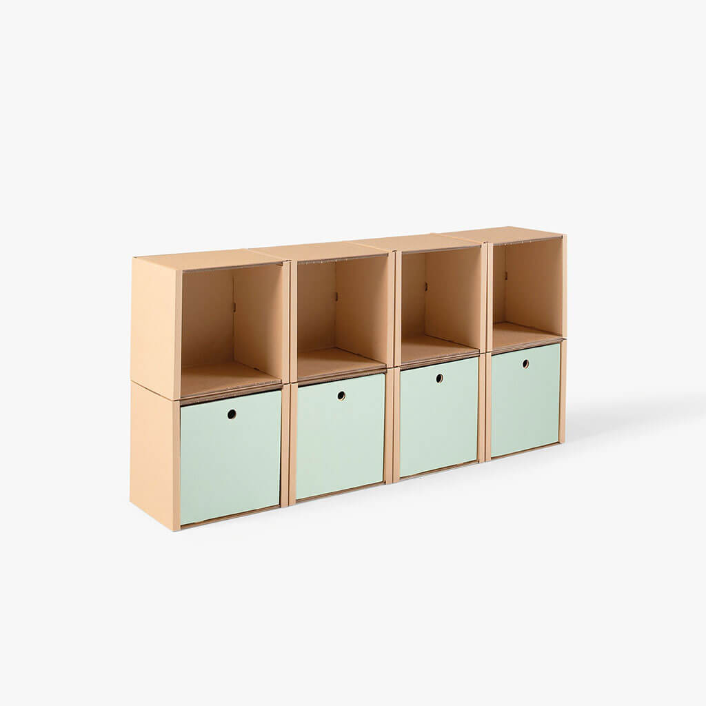 ROOM IN A BOX modular shelving system shelf 2x4 with 4 sage drawers