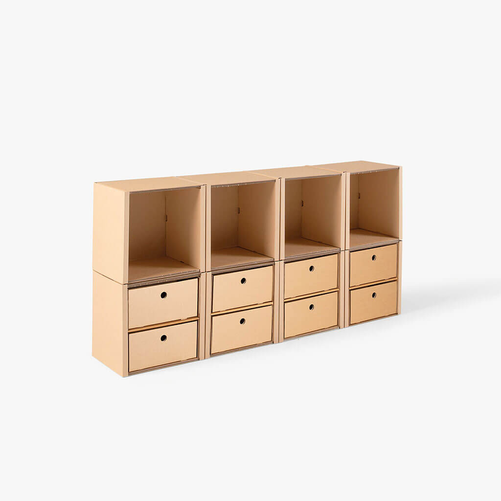 ROOM IN A BOX modular shelving system shelf 2x4 with 4 double drawers natural