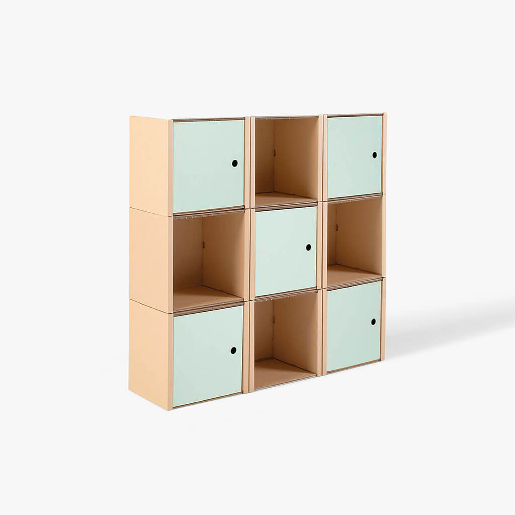 ROOM IN A BOX modular shelving system shelf 3x3 with 5 sage doors