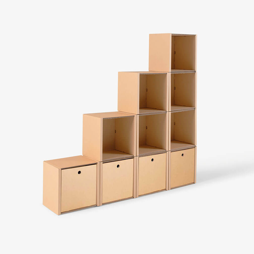 ROOM IN A BOX modular shelving system stair shelf large with 4 drawers natural