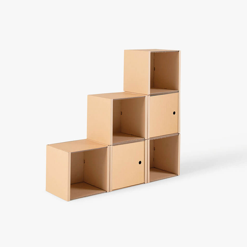 ROOM IN A BOX modular shelving system stair shelf small with 2 doors natural
