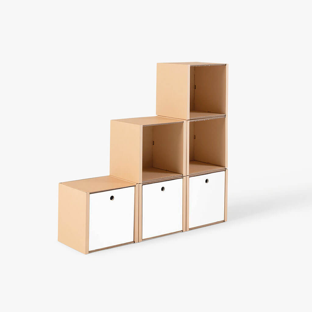 ROOM IN A BOX modular shelving system stair shelf small with 3 drawers white