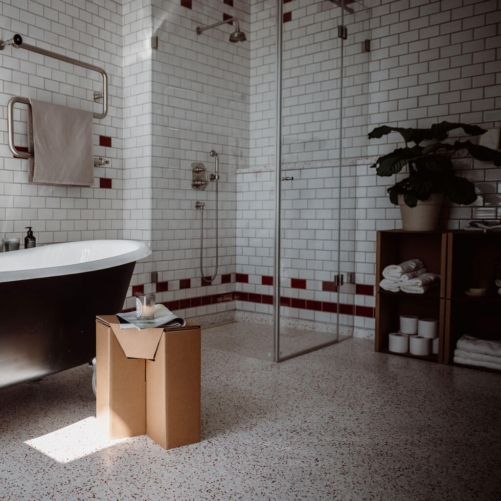 RIAB cardboard stool nightstand in bathroom